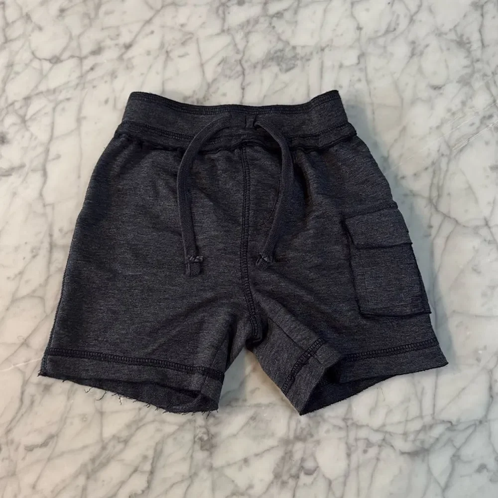 NWT Mish Kids Heathered Cargo Shorts - Distressed Navy Sz 24 Mo